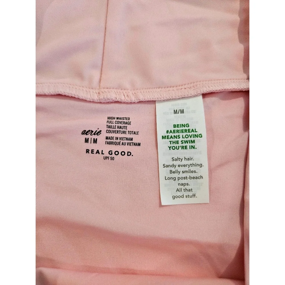 Aerie Real Good Pink High Waisted Crossover Bikini Bottoms UPF 50 Womens Size M